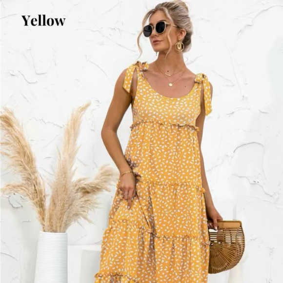 NWT Boutique | Multi Tier Yellow Dot Dress - Picture 3 of 5